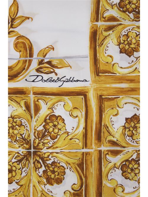 Foulard con Stampa Maiolica in Seta Bianca e Gialla Donna DOLCE & GABBANA | FN090RGDAOZHG3OA